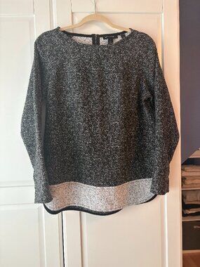Banana Republic Marled Knit Top Medium Black White Zip Back Long Sleeve